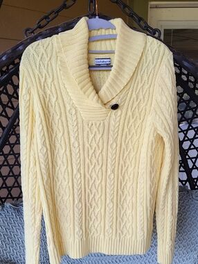 Perfect Yellow V Shawl Neck Cable Knit Sweater